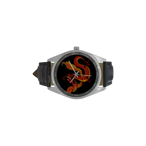 Awesome Metallic Gleaming Dragon Men's Casual Leather Strap Watch(Model 211)