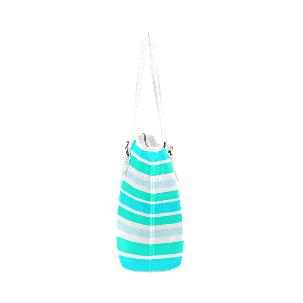 Turquoise Green Stripes Leather Tote Bag/Small (Model 1651)