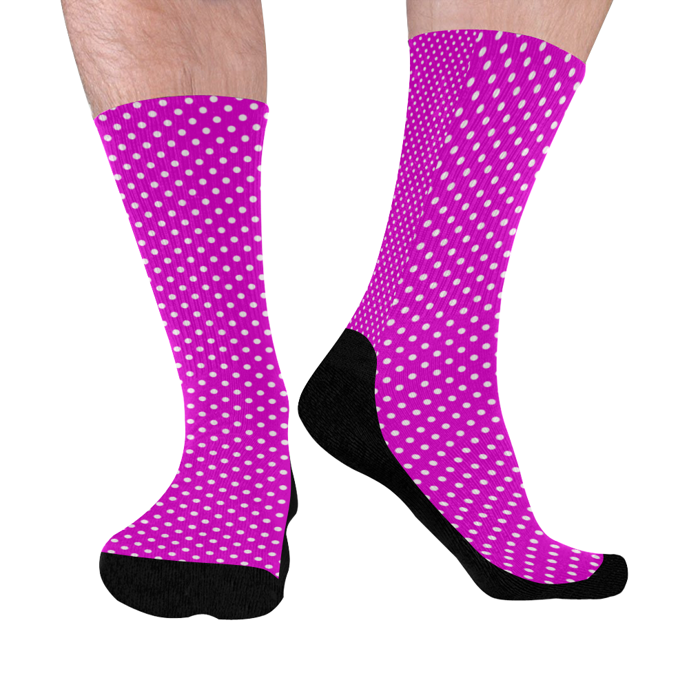 Pink polka dots Mid-Calf Socks (Black Sole)