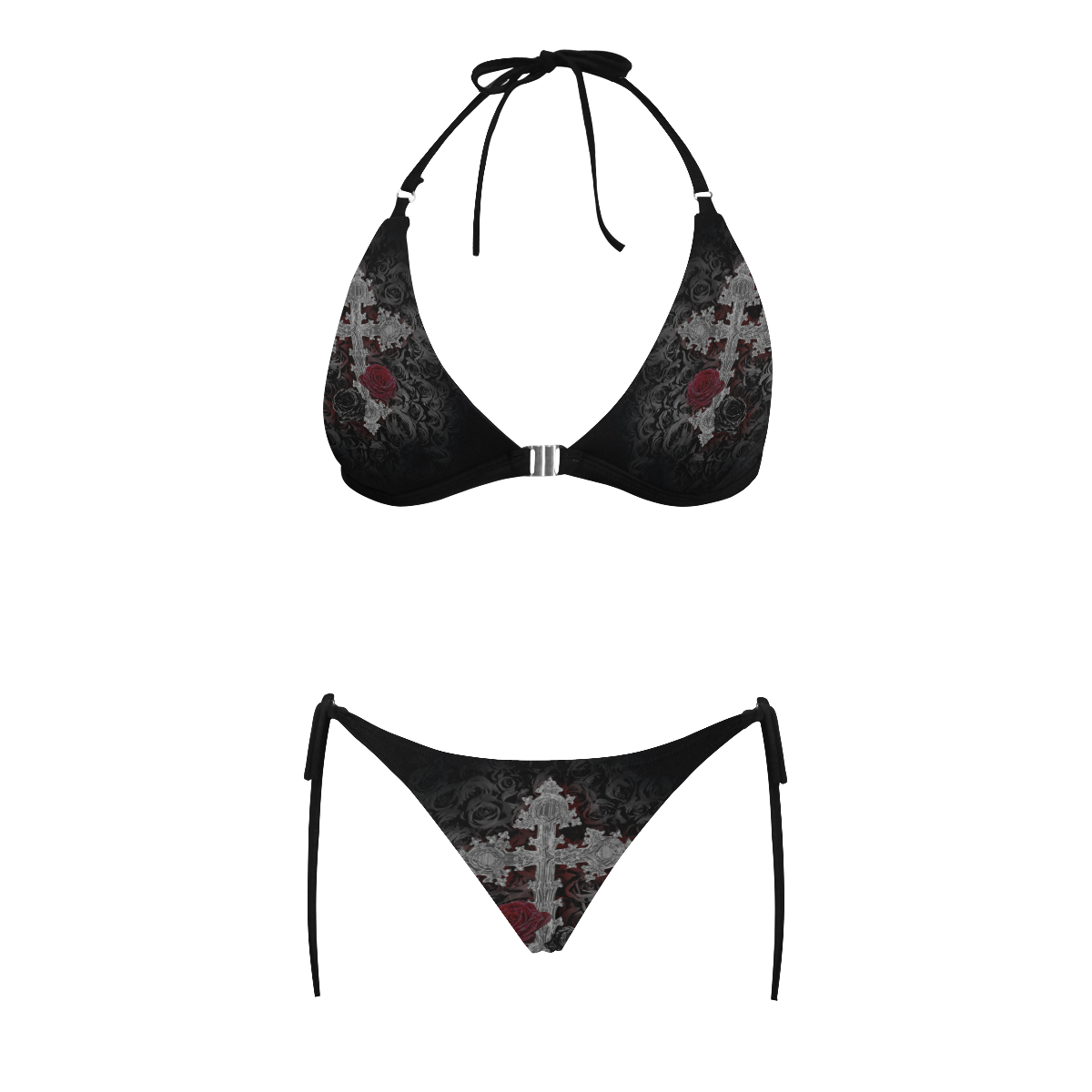 Gothic Cross Buckle Front Halter Bikini Swimsuit (Model S08)