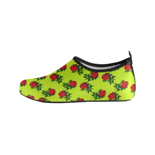 red roses lime green Women's Slip-On Water Shoes (Model 056)