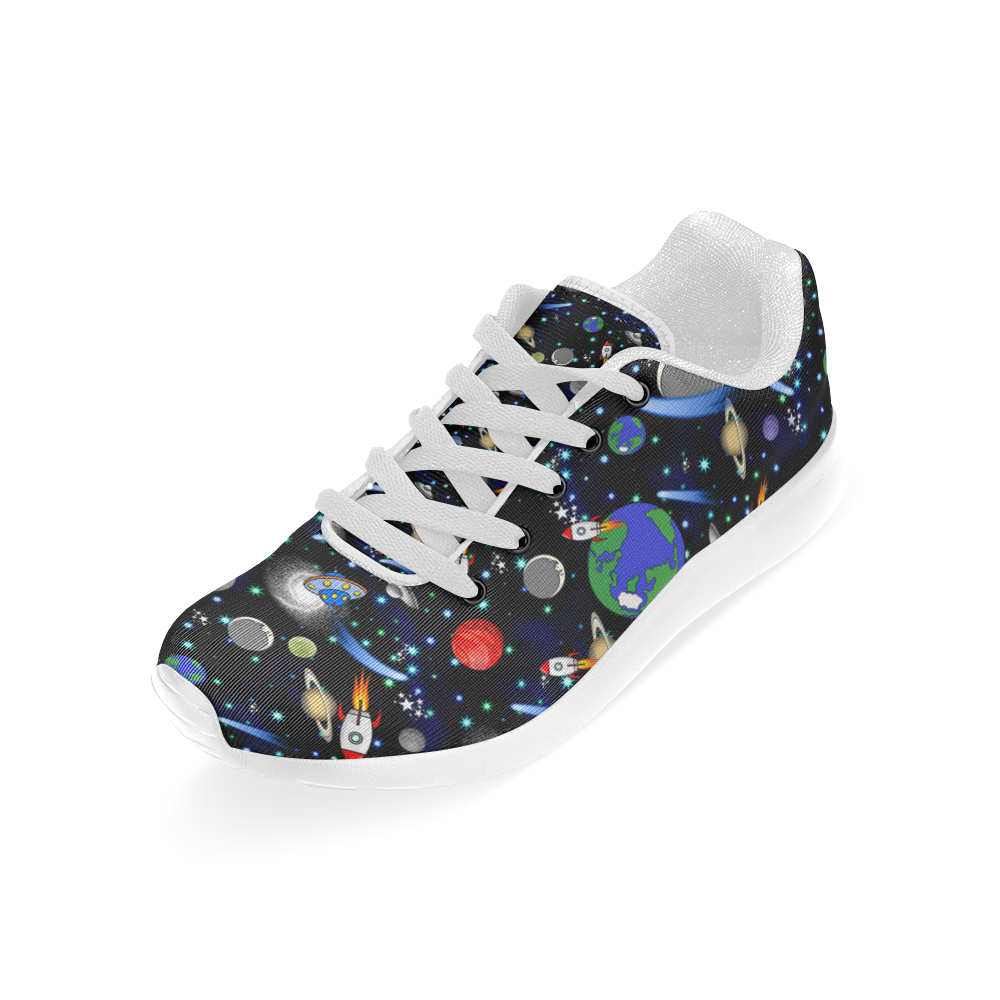 Galaxy Universe - Planets, Stars, Comets, Rockets (White Laces) Kid's Running Shoes (Model 020)