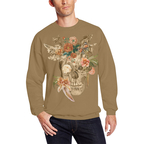 Awesome Autumn Sugarskull Men's Oversized Fleece Crew Sweatshirt/Large Size(Model H18)