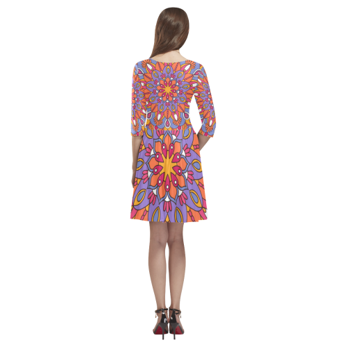 Colorful Indian Mandala Design Tethys Half-Sleeve Skater Dress(Model D20)