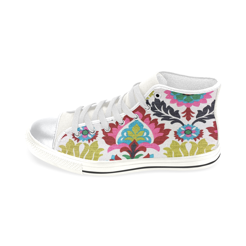 Abstract Flowers White High Top Canvas Shoes for Kid (Model 017)