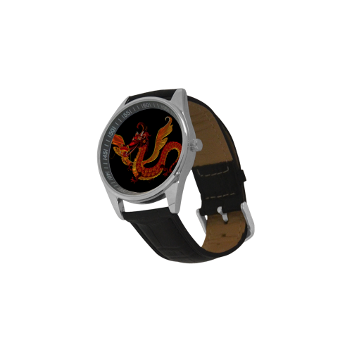 Awesome Metallic Gleaming Dragon Men's Casual Leather Strap Watch(Model 211)