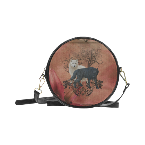 Awesome black and white wolf Round Sling Bag (Model 1647)