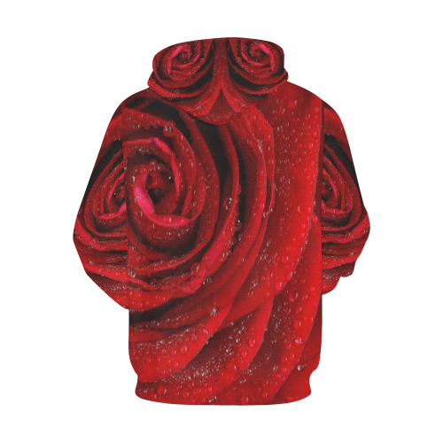 Red rosa All Over Print Hoodie for Women (USA Size) (Model H13)