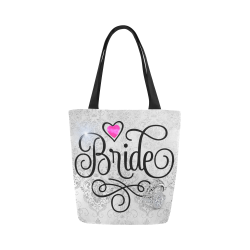 FD's Wedding Collection- Bride w/Pink Heart and Diamond Rings Sliver Tote Bag 53086 Canvas Tote Bag (Model 1657)