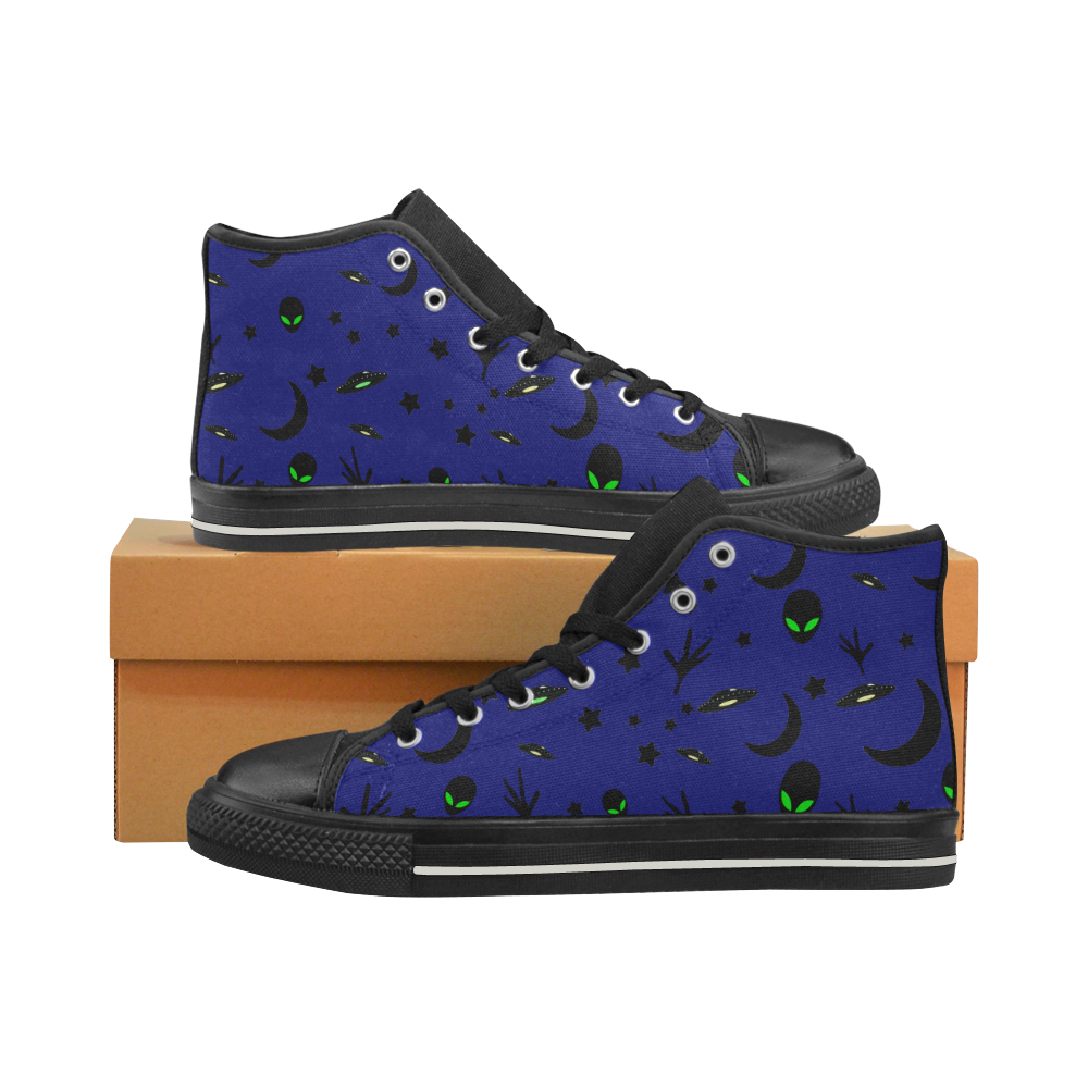 Alien Flying Saucers Stars Pattern on Blue Men’s Classic High Top Canvas Shoes (Model 017)