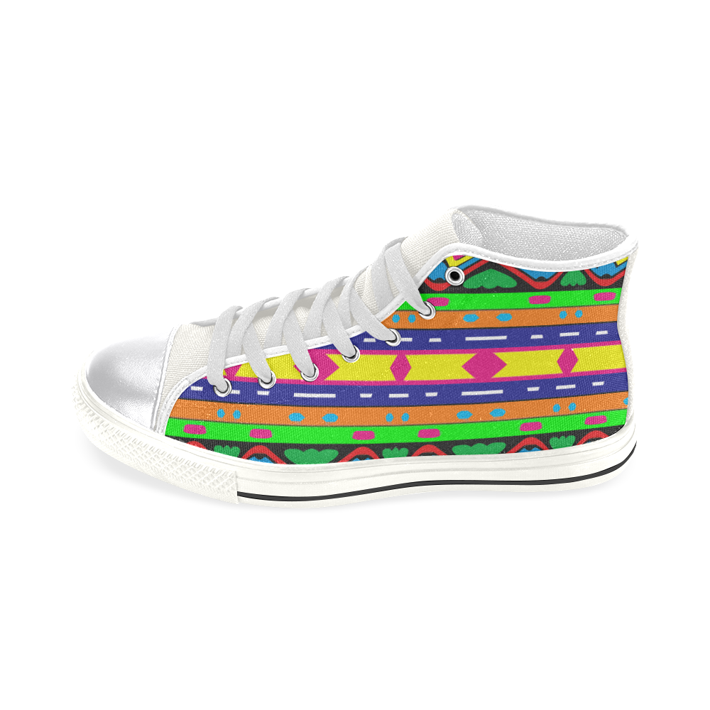 Distorted colorful shapes and stripes Women's Classic High Top Canvas Shoes (Model 017)