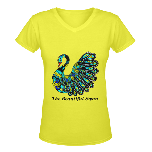 The Beautiful Swan Design By Me by Doris Clay-Kersey Women's Deep V-neck T-shirt (Model T19)