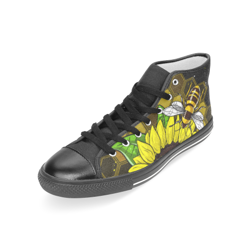 Hippie Sunflower Bees Shoes Women's Classic High Top Canvas Shoes (Model 017)