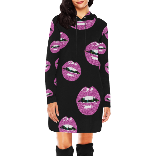 Glittery Kiss All Over Print Hoodie Mini Dress (Model H27)