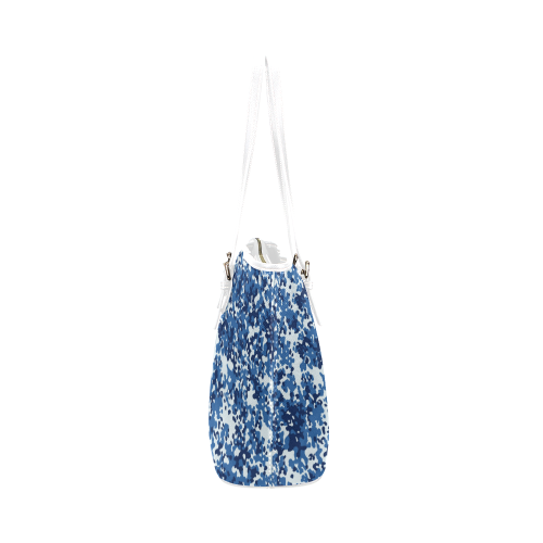 Digital Blue Camouflage Leather Tote Bag/Small (Model 1651)