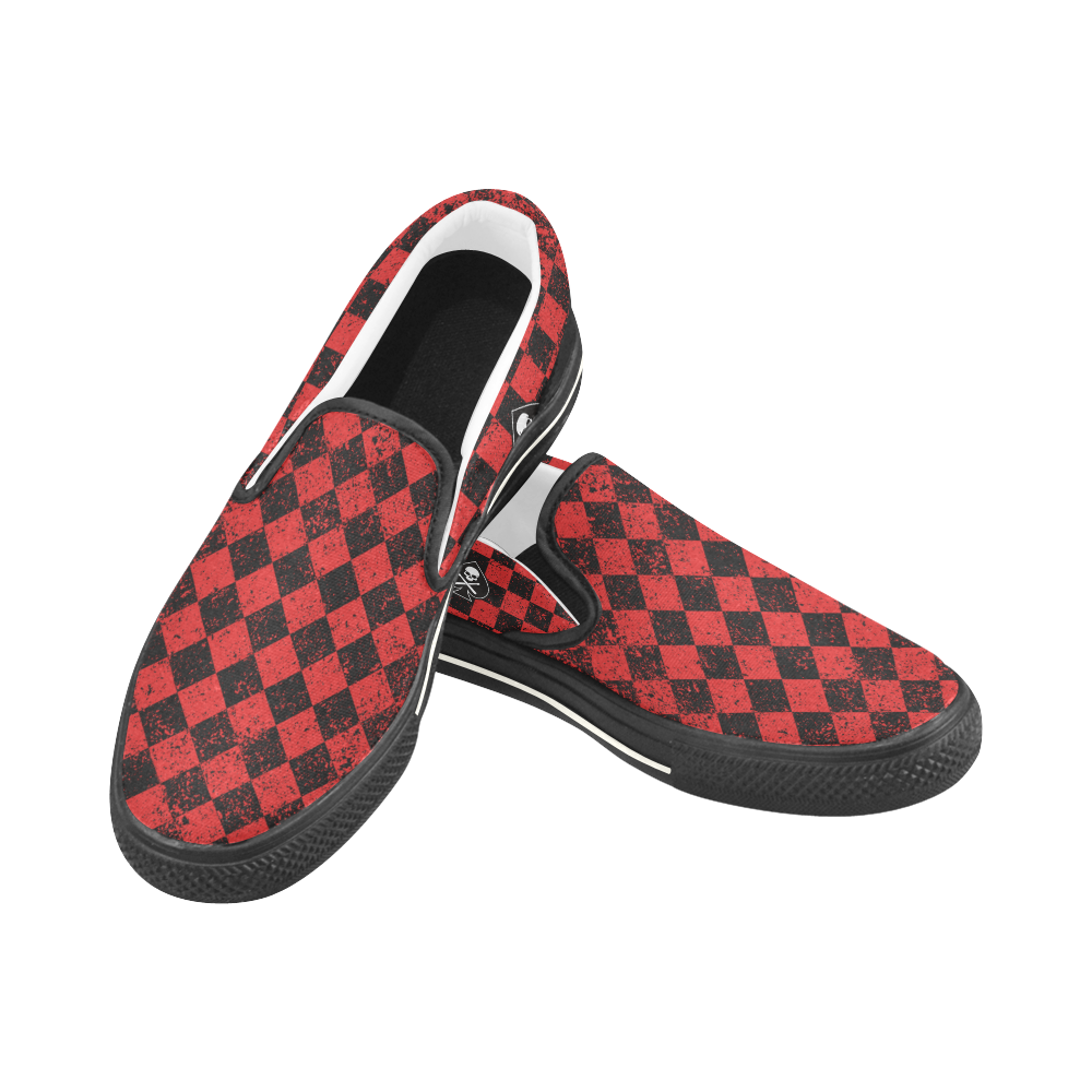 LADIES_CHECK_RED_BLK Women's Unusual Slip-on Canvas Shoes (Model 019)