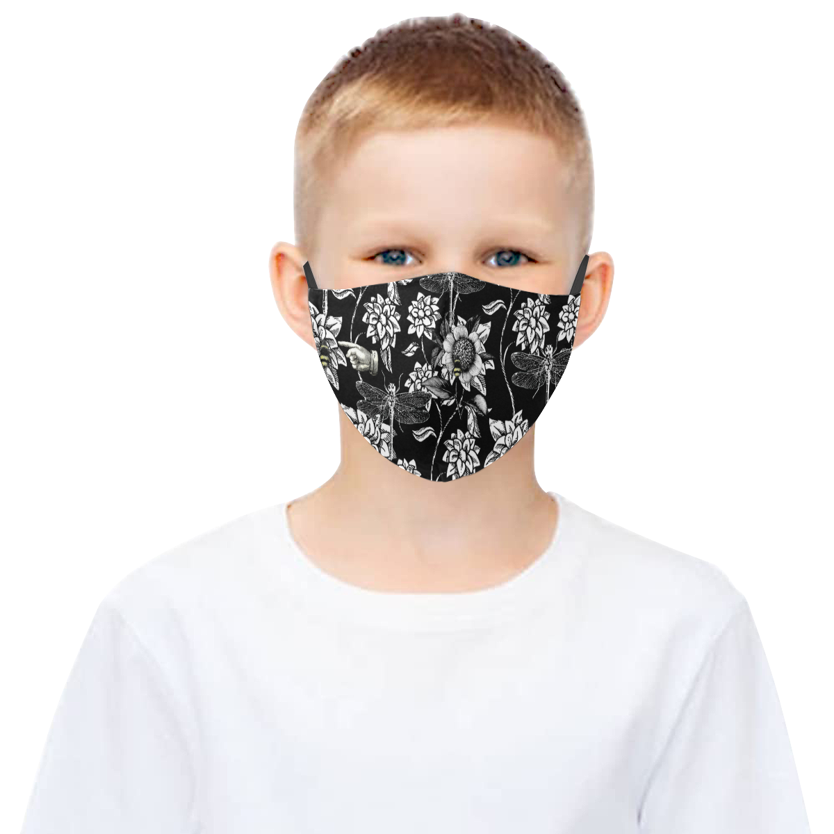Black and White Nature Garden 3D Mouth Mask with Drawstring (Pack of 3) (Model M04)