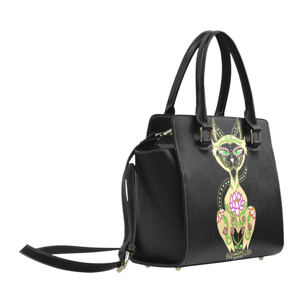 Siamese Cat Sugar Skull Black Classic Shoulder Handbag (Model 1653)