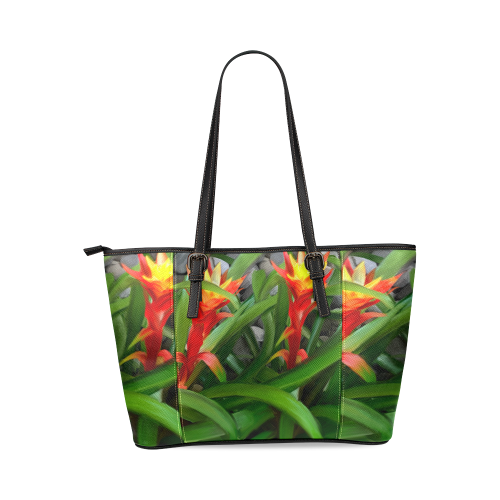 Spring flower Leather Tote Bag/Small (Model 1640)