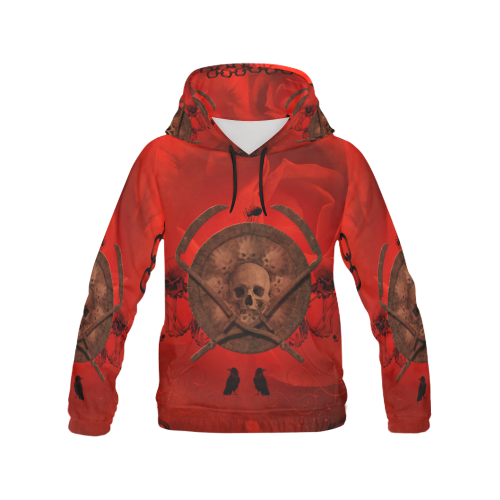 Skulls on red vintage background All Over Print Hoodie for Women (USA Size) (Model H13)