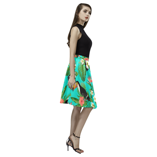 Tropical Summer Toucan Pattern Melete Pleated Midi Skirt (Model D15)