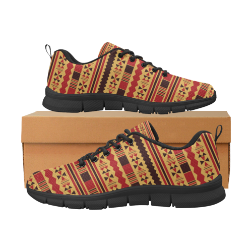 Yellow With Red Aztec Women's Breathable Running Shoes (Model 055)