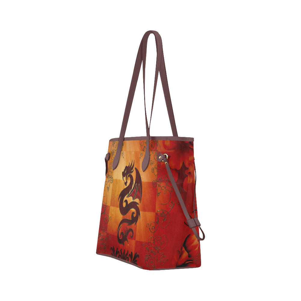 Tribal dragon  on vintage background Clover Canvas Tote Bag (Model 1661)