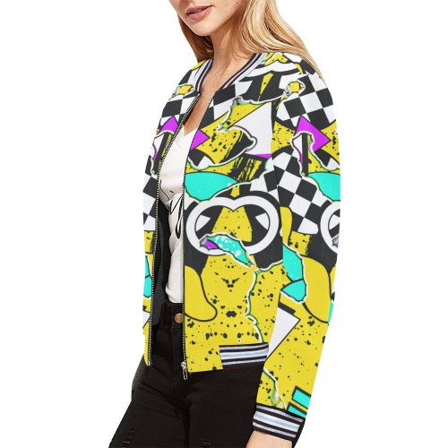 Shapes on a yellow background All Over Print Bomber Jacket for Women (Model H21)