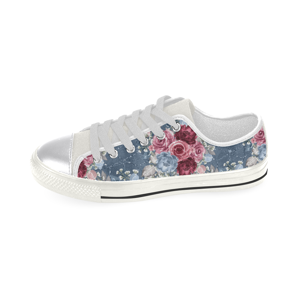 Floral Seamless Pattern Shoes, Burgundy Navy Floral 1 Women's Classic Canvas Shoes (Model 018)