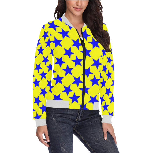 BLUE STARS All Over Print Bomber Jacket for Women (Model H36)
