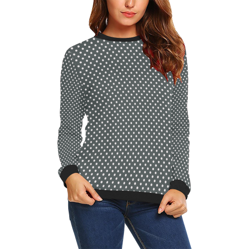 Silver polka dots All Over Print Crewneck Sweatshirt for Women (Model H18)