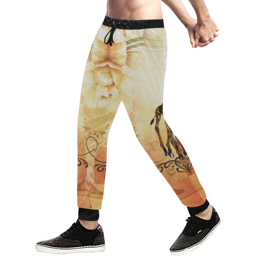 Cute giraffe mum with baby Men's All Over Print Sweatpants (Model L11)