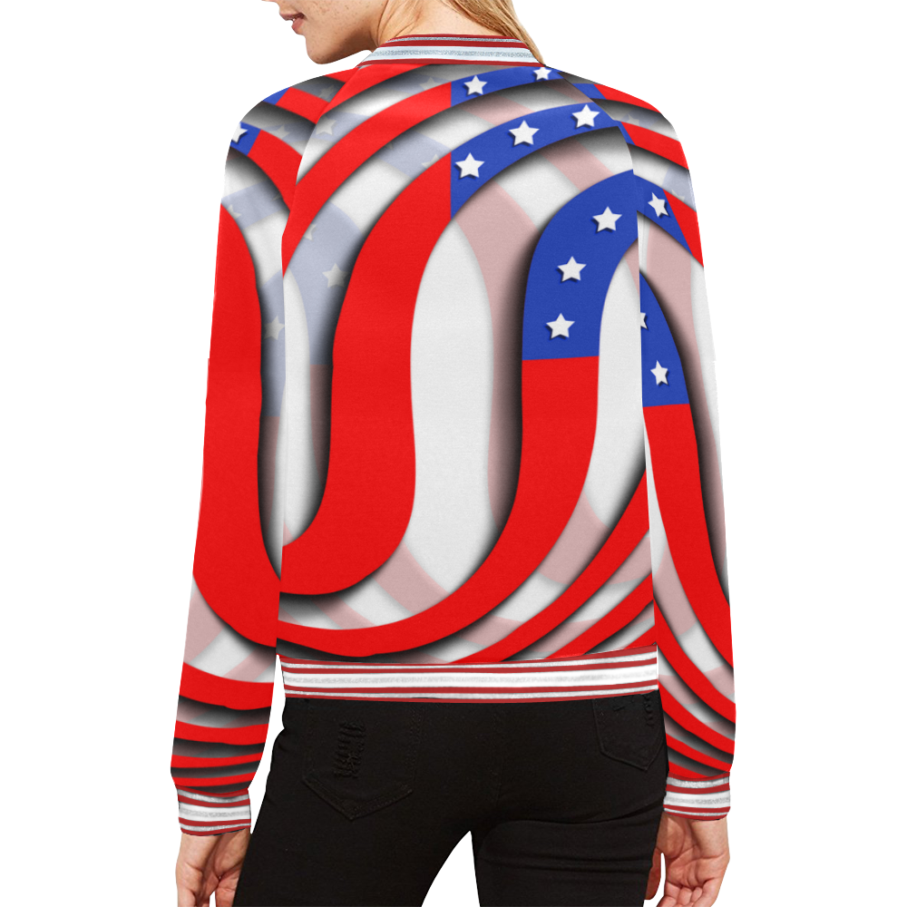 Flag of United States of America All Over Print Bomber Jacket for Women (Model H21)