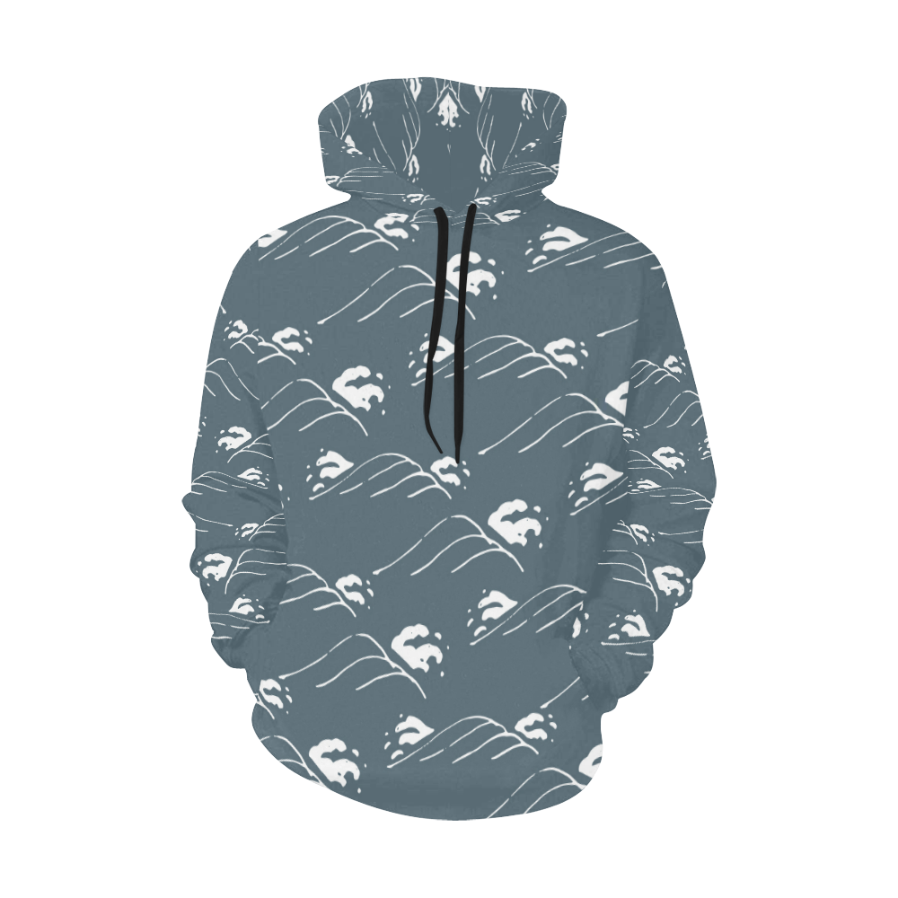Men's Pull Over Hoodie Crashing Waves All Over Print Hoodie for Men/Large Size (USA Size) (Model H13)