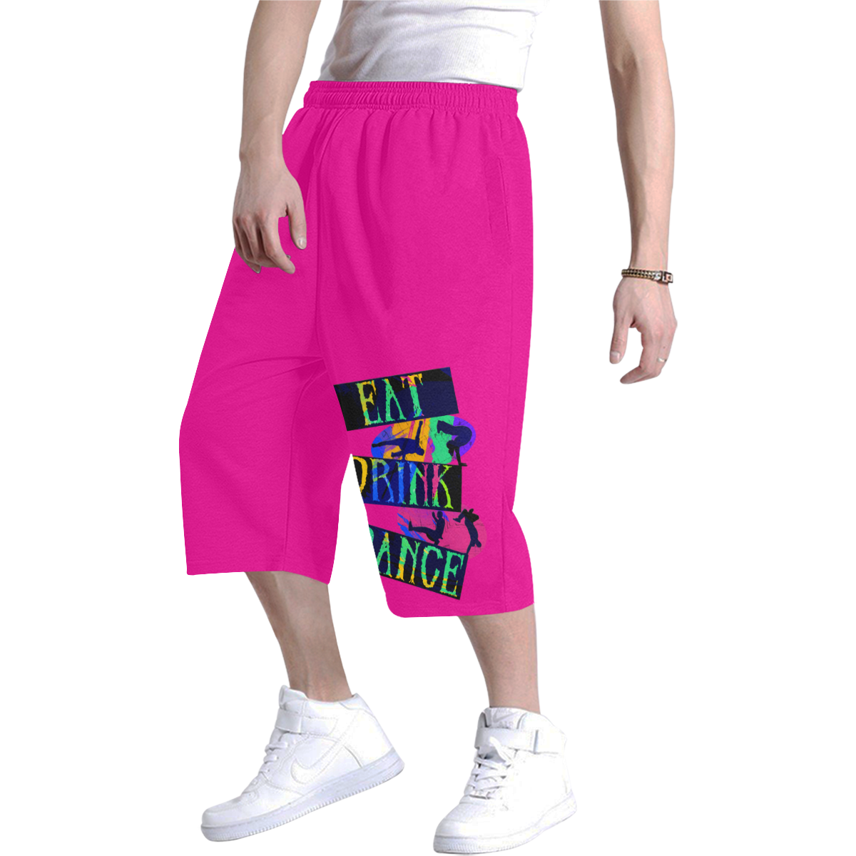 Break Dancing Colorful on Pink Men's All Over Print Baggy Shorts (Model L37)