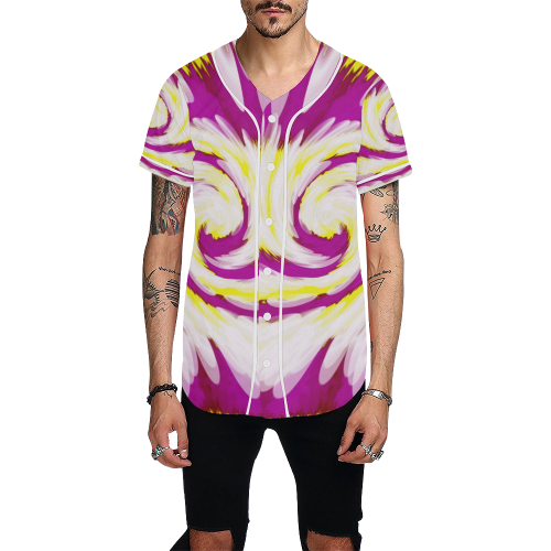Pink Yellow Tie Dye Swirl Abstract All Over Print Baseball Jersey for Men (Model T50)