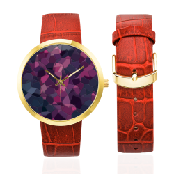 purple pink magenta mosaic #purple Women's Golden Leather Strap Watch(Model 212)