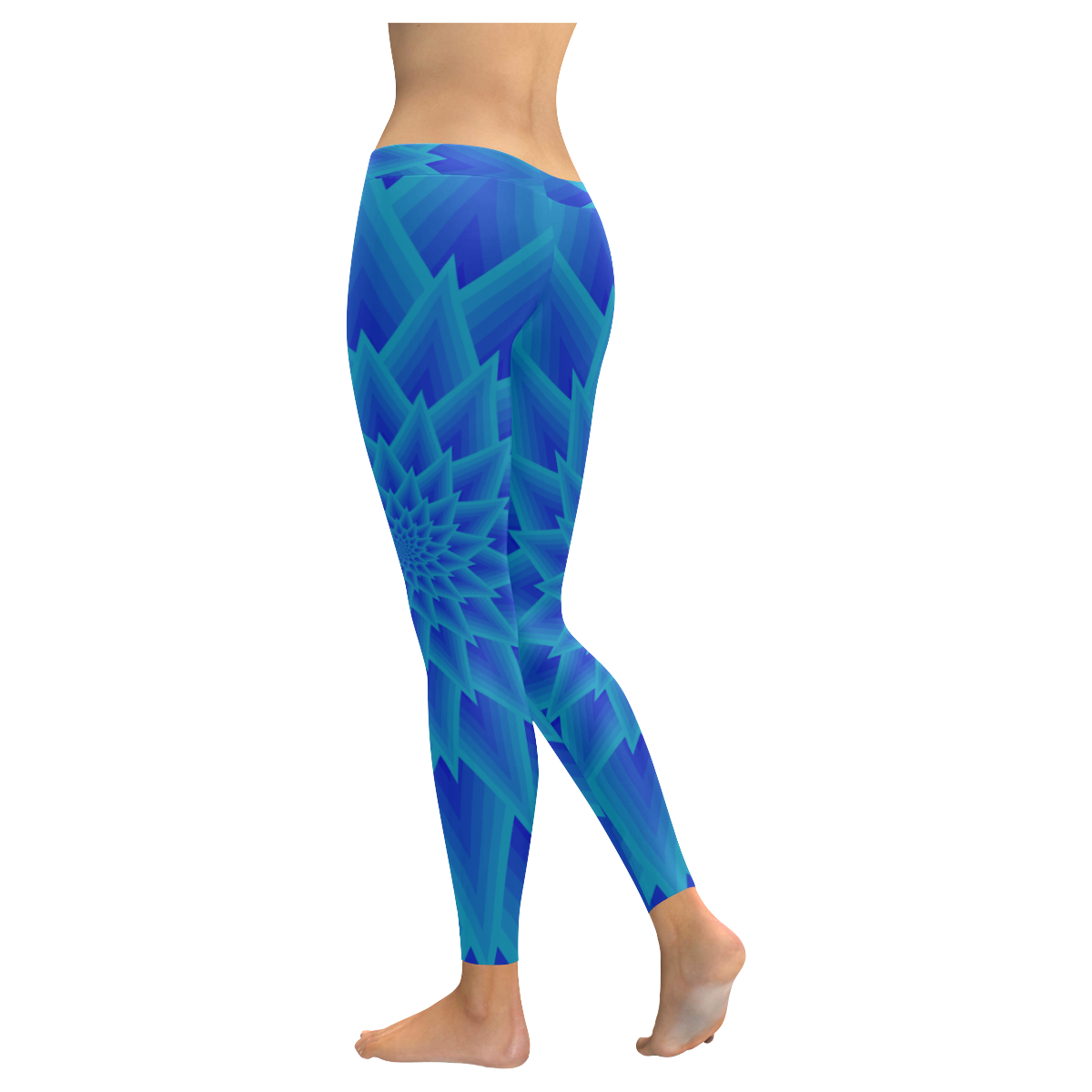 Royal blue night flower Women's Low Rise Leggings (Invisible Stitch) (Model L05)