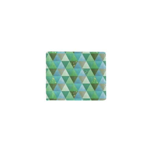 Triangle Pattern - Green Teal Khaki Moss Mini Bifold Wallet (Model 1674)
