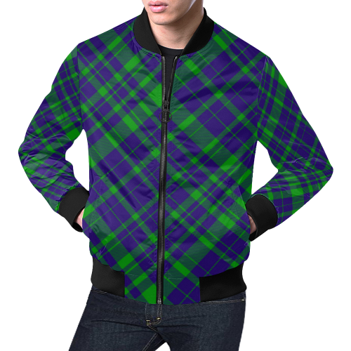 Diagonal Green & Purple Plaid Modern Style All Over Print Bomber Jacket for Men (Model H19)