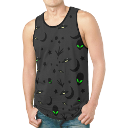 Alien Flying Saucers Stars Pattern on Charcoal New All Over Print Tank Top for Men (Model T46)