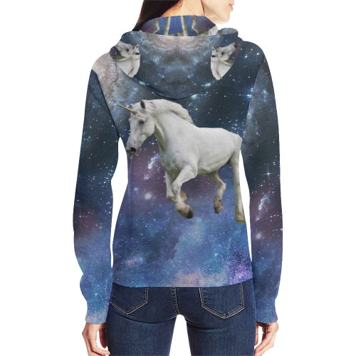 Unicorn and Space All Over Print Full Zip Hoodie for Women (Model H14)