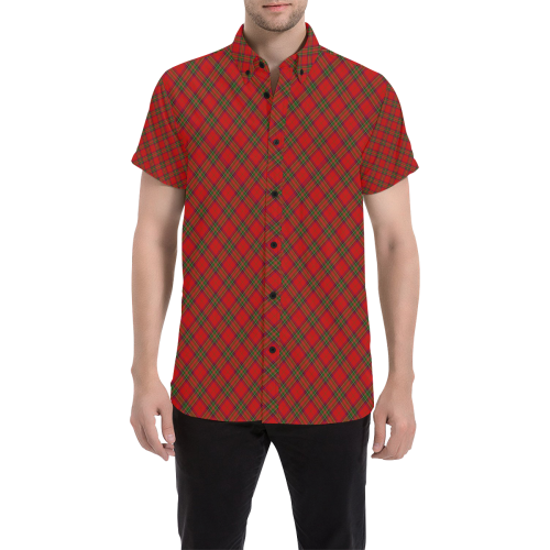 Red Tartan Plaid Pattern Men's All Over Print Short Sleeve Shirt (Model T53)