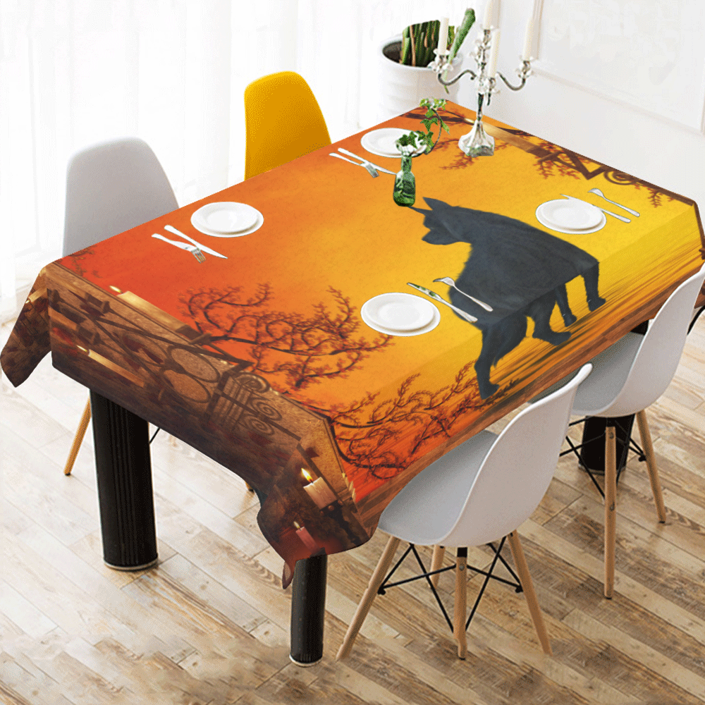 Wonderful black wolf in the night Cotton Linen Tablecloth 60"x 84"