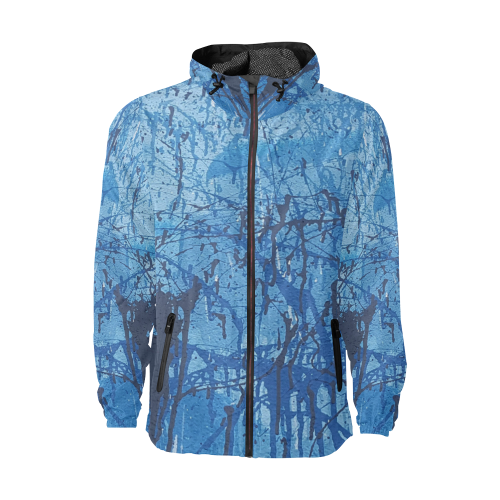 Blue splatters Unisex All Over Print Windbreaker (Model H23)