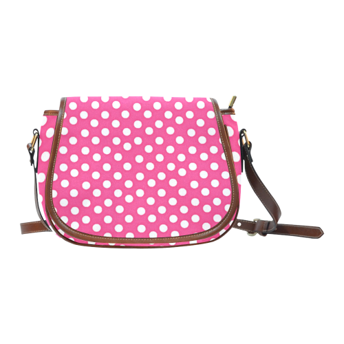 Dottie Pink White Retro Saddle Bag/Small (Model 1649) Full Customization