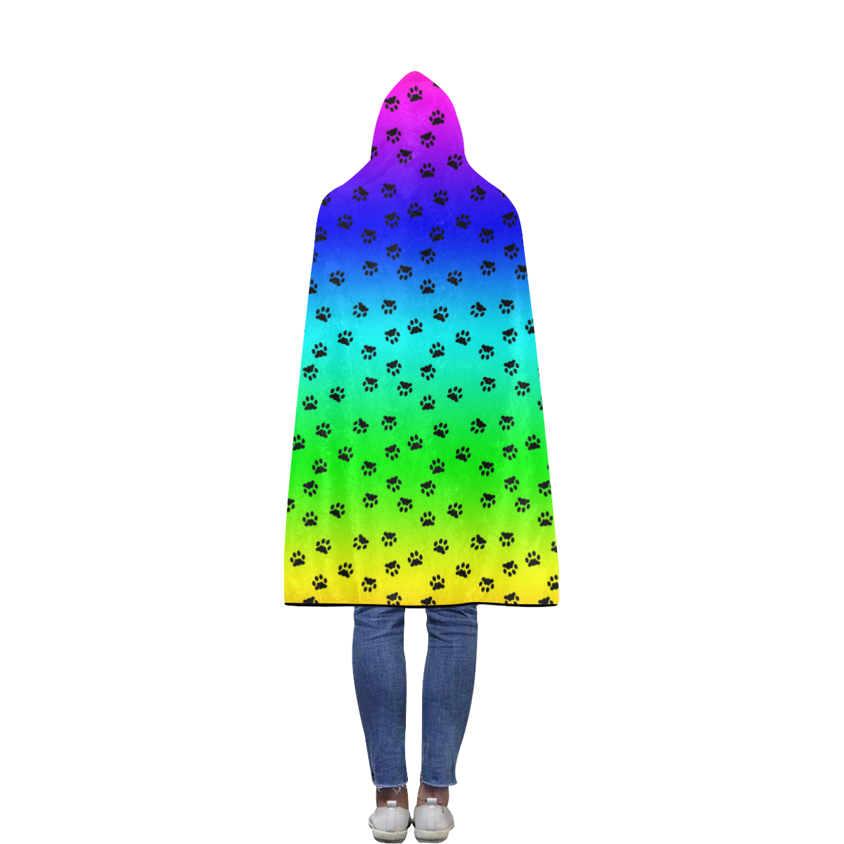 rainbow with black paws Flannel Hooded Blanket 50''x60''