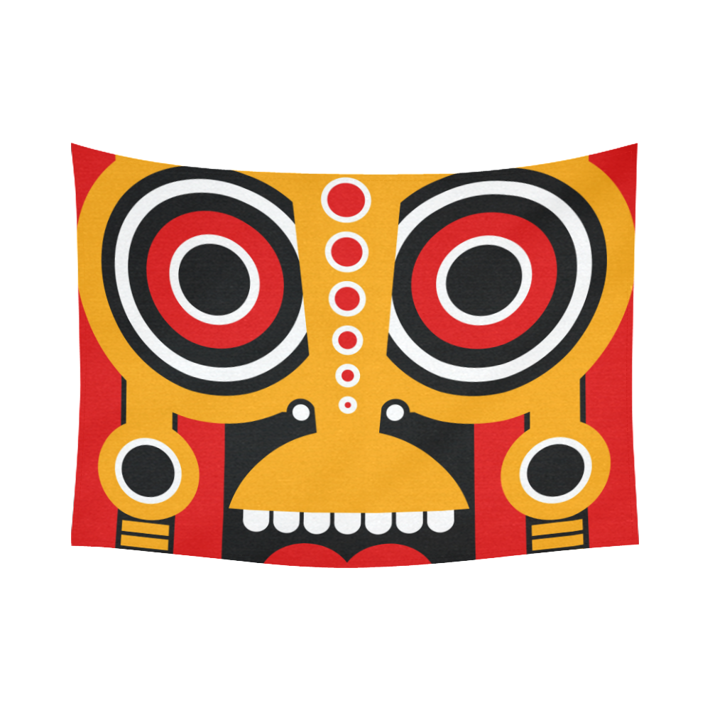 Red Yellow Tiki Tribal Cotton Linen Wall Tapestry 80"x 60"