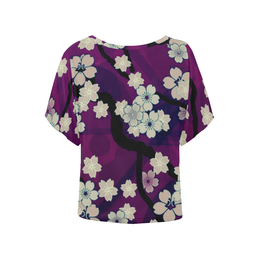 Sakura Breeze Chill Violet Women's Batwing-Sleeved Blouse T shirt (Model T44)