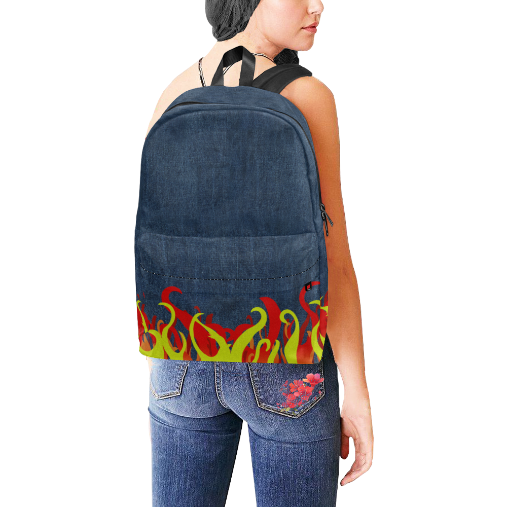 Fire and Flames With Denim-look Unisex Classic Backpack (Model 1673)